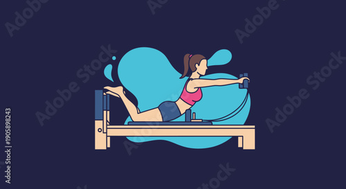 Woman Exercising on a Reformer Pilates Machine.