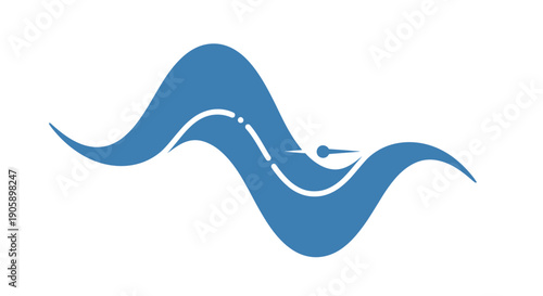 Blue wavy line flowing across white background.