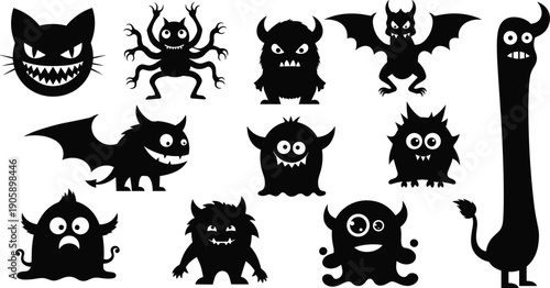 Spooky Silhouettes: A Collection of Cartoon Monsters for Halloween Decorations, Party Invitations, and Creepy Designs with Frightening Figures