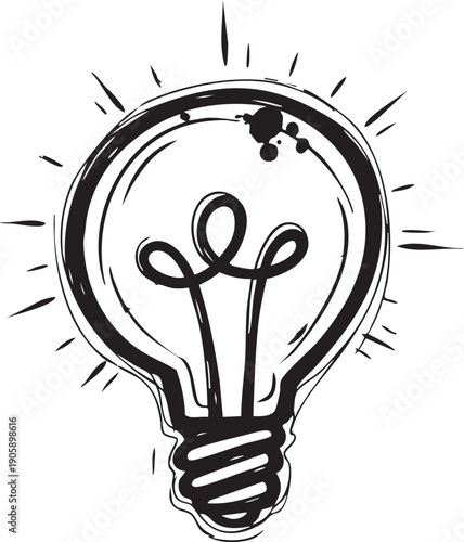 Black light bulb icon with rays