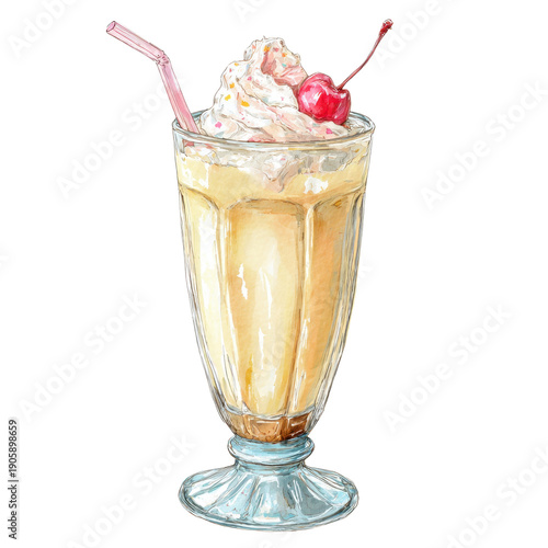 Delicious vintage style ice cream sundae in a tall glass cup