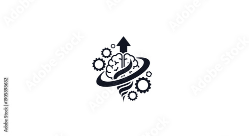 Black and white gear brain symbol.