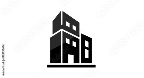 Black Building Icon Simple Design Element.