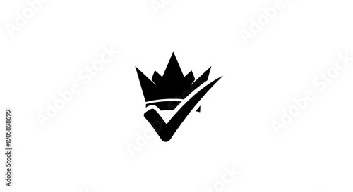 Black Crown Checkmark Symbol Icon Logo.