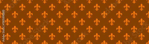 Elegant burnt orange fleurdelis pattern on a rich brown background.  Perfect for website backgrounds, textiles, or branding projects needing a touch of regal sophistication and timeless style.