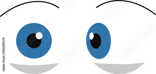Animated Blue Eyes Looking Asymmetrically with Cartoonish Style, Perfect for Expressive and Fun Designs, Demonstrating Curiosity or Suspicion, Ideal for Animated Content