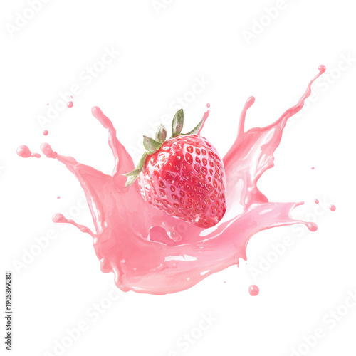 Fresh Strawberry Splashing in Pink Liquid with Dynamic Movement