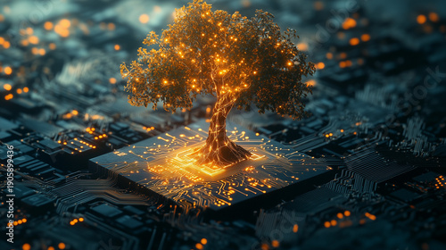 Nature And Technology Fusion Digital Growth Concept 