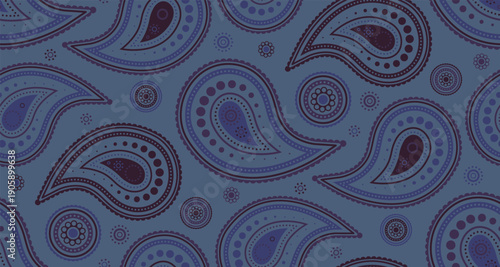 Color image arabic with paisley clothes. Calligraphic dress by eternity artistic. Western paint in background meadow.