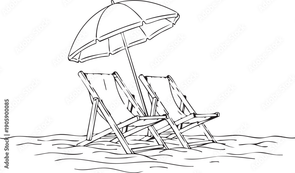Fototapeta premium Beach chairs and umbrella icon