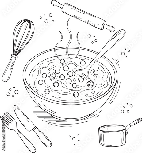 Baking icon set with kitchen utensils