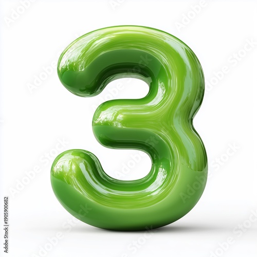Glossy Green 3D Number 3 - Modern Digital Art