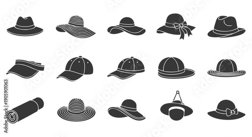 Collection of various hat silhouettes for design and fashion concepts  headwear accessories