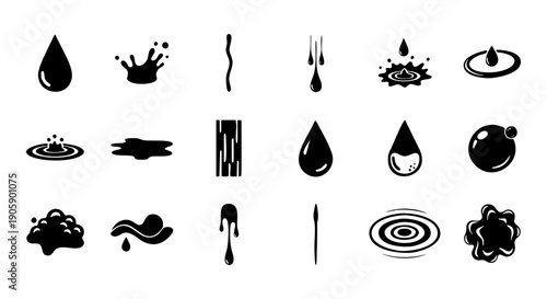 Collection of various water and liquid splash icons and symbols for design and creative projects online