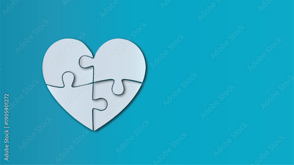 Obraz premium Minimalist Heart Puzzle Jigsaw Graphic for Autism Awareness, Healthcare Connection and Community Problem Solving Business Presentations