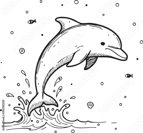 Black and white dolphin illustration