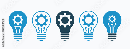 Light bulb idea icons set with brain, gear, and innovation symbols, clean vector illustrations for innovation, brainstorming, concept development, education, business strategy, and digital 