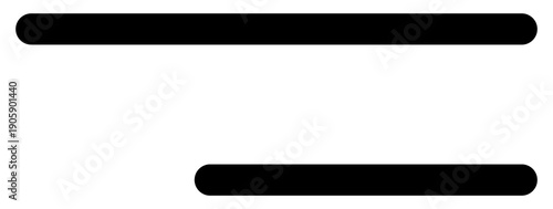 Sleek minimalist graphic of two black rounded bars of different lengths on a stark white background. A versatile asset for UIUX, data concepts, progress indicators, or modern abstract art.