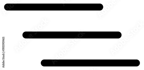 Enhance your UI with this clean, black threebar icon. Representing navigation, wind, or data, this minimalist vector graphic is ideal for web interfaces and modern app development.