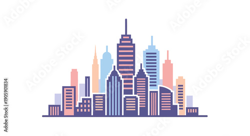 Colorful City Skyline with Tall Buildings.
