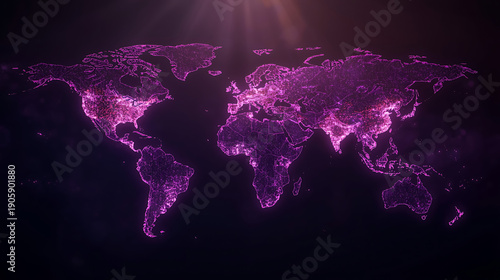 Digital World Map Purple Lights Global Connectivity