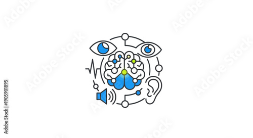 Brain with eyes and hearing aid.