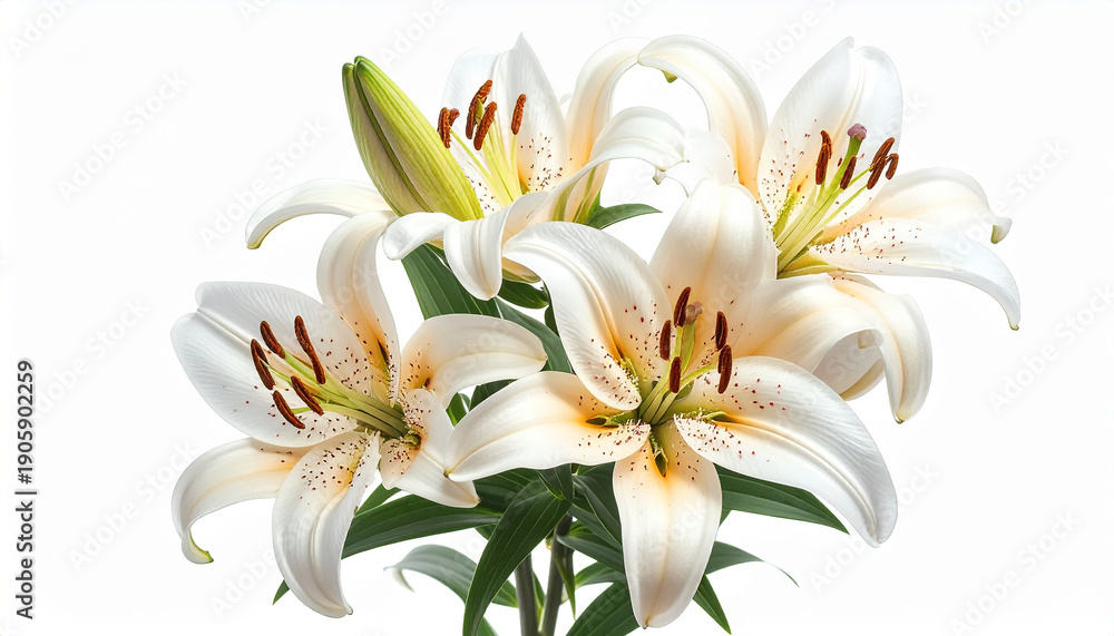 Obraz premium White lilies blooming in a garden, symbolizing purity and beauty