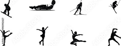 Winter olympics sports silhouettes skiing snowboarding and ice events