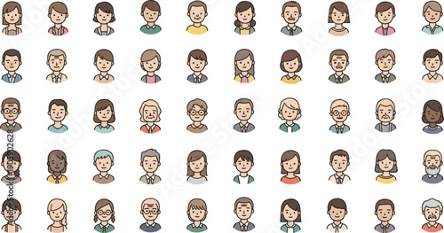 Diverse Group of Cartoon People: Modern Vector Icon Set for Business, Healthcare, Education and Social Media, Representing Community, Teamwork and Individuality