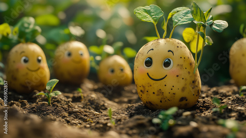 Cute Potato Characters Whimsical Family Illustration 