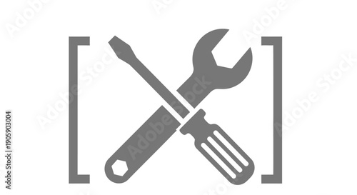 Crossed tools a wrench and a screwdriver within bracket icons