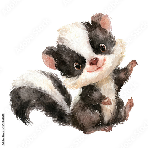 Cute cartoon skunk character with friendly expression and pose