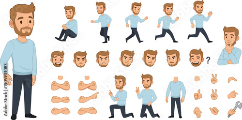 Animated Character Creation Kit: Build Your Own Cartoon Man with Expressive Poses, Emotions, and Accessories for Engaging Storytelling and Explainer Videos