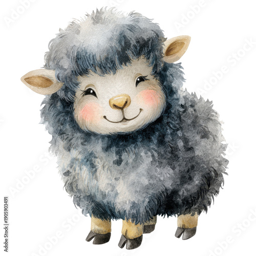Cute Cartoon Sheep Character with Fluffy Wool and Cheerful Expression