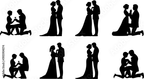 Romantic Proposal Silhouette Collection Vector Art