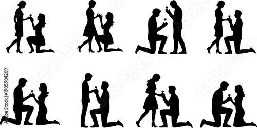Romantic Proposal Silhouette Collection Vector Art