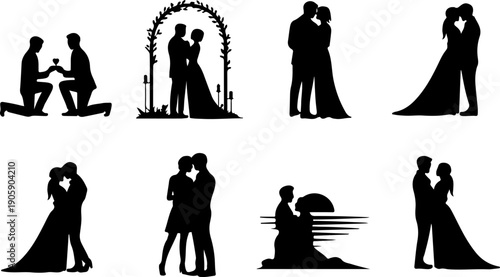 Romantic Proposal Silhouette Collection Vector Art