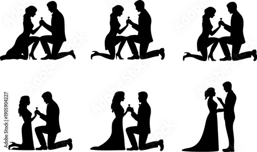 Romantic Proposal Silhouette Collection Vector Art