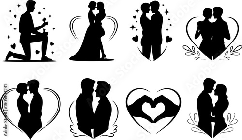 Romantic Proposal Silhouette Collection Vector Art