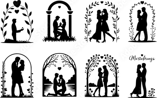 Romantic Proposal Silhouette Collection Vector Art