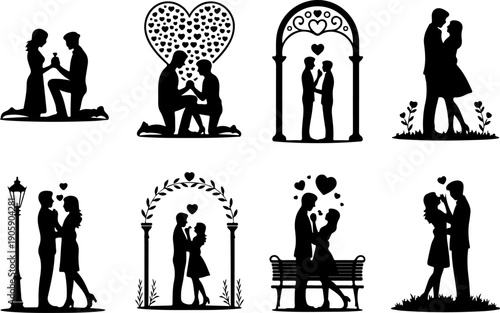 Romantic Proposal Silhouette Collection Vector Art