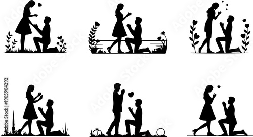 Romantic Proposal Silhouette Collection Vector Art