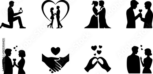 Romantic Proposal Silhouette Collection Vector Art