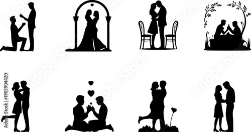 Romantic Proposal Silhouette Collection Vector Art