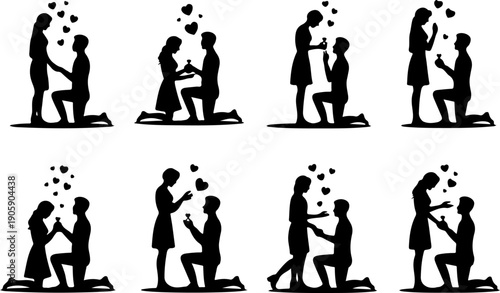 Romantic Proposal Silhouette Collection Vector Art