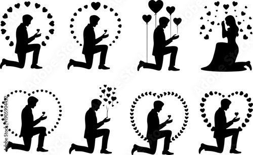 Romantic Proposal Silhouette Collection Vector Art