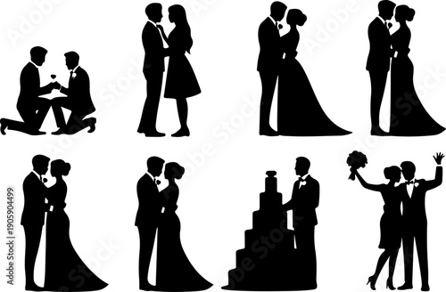 Romantic Proposal Silhouette Collection Vector Art