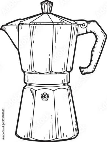 Vintage-style espresso maker illustration, isolated on transparent background