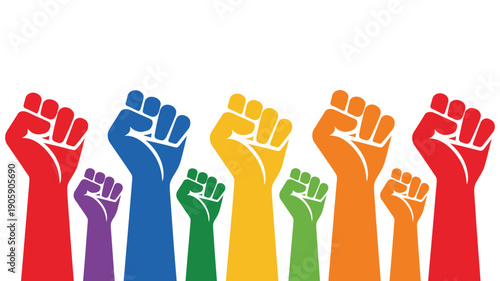 raised fists representing unity, protest, empowerment, diversity, solidarity, resistance, and social activism concept, vector artwork for activism, community engagement, political campaigns,