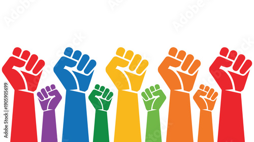 raised fists symbolizing unity, protest, empowerment, diversity, solidarity, resistance, and social activism concept, vector illustration for human rights campaigns, social movements, equality project